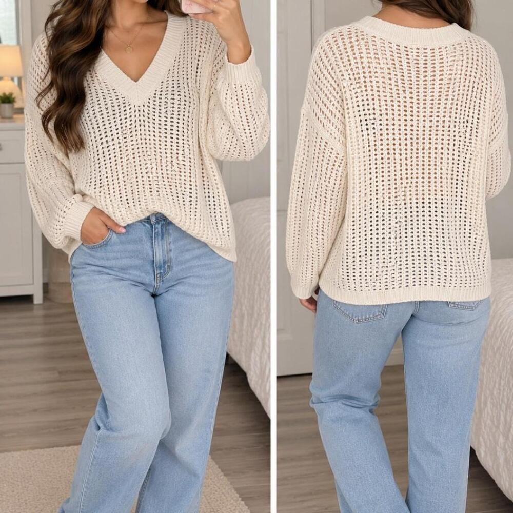 Madewell white crochet sweater